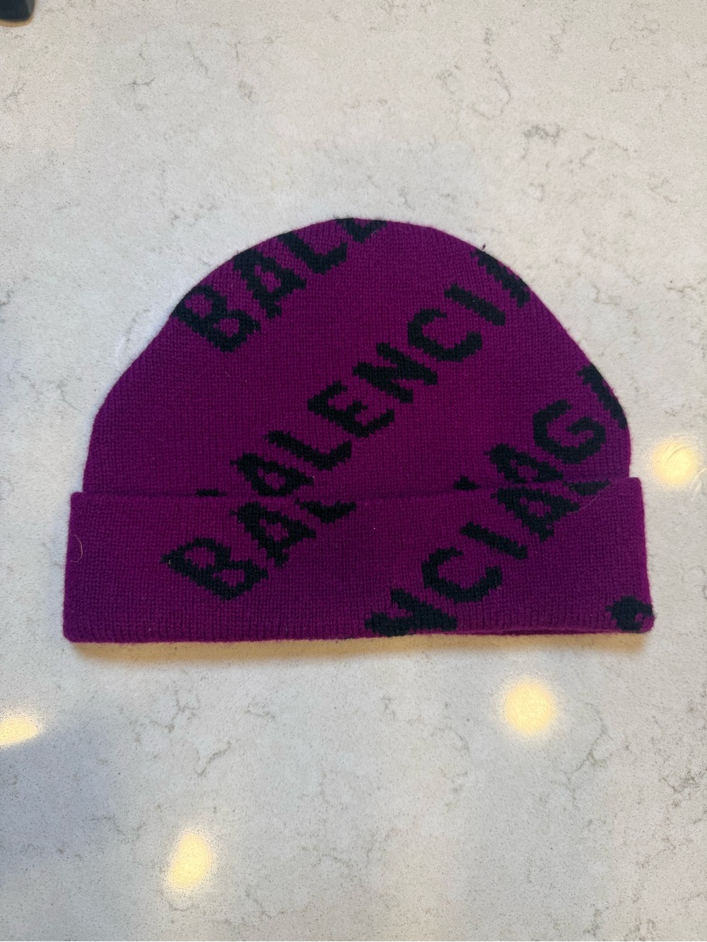 Balenciaga Wardrobe Logo Knit Beanie Purple Black Unisex